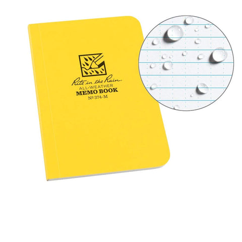 Rite in the Rain - MINI MEMO BOOK (No. 374-M, 3 1/2" x 5"). Take out on your next outdoor adventure with no worries that your notebook will be ruined. 
