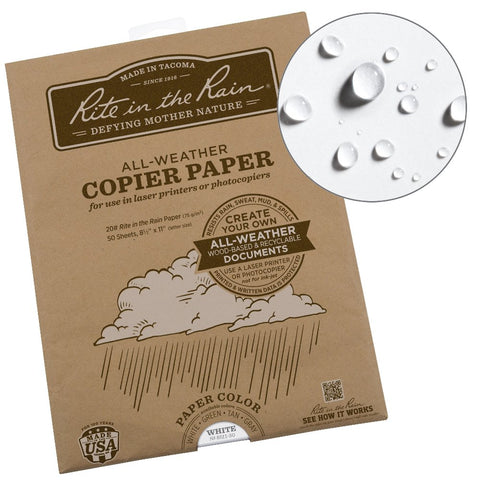 Rite in the Rain - White Copier Paper, 50 Sheets (No. 8511-50, 8 1/2 x 11)